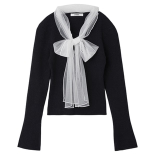 SNIDEL2025秋冬新品甜美雪纺蝴蝶结系带长袖针织衫上衣SWNT254225