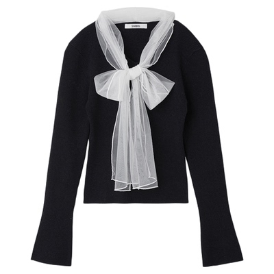 SNIDEL2025秋冬新品甜美雪纺蝴蝶结系带长袖针织衫上衣SWNT254225