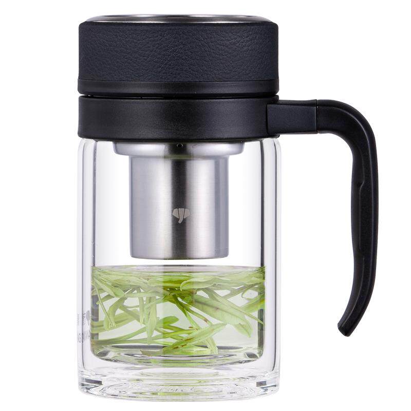 万象商务双层加厚手柄泡茶杯
