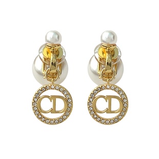 奥米迪奥圆盘镶钻前后款两戴珍珠耳钉欧美高级感小众设计女耳环