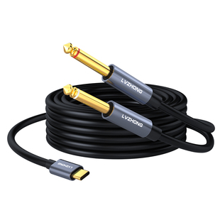 绿众Type-c转双6.5音频线6.35mm双头一分二电子琴音响声卡话筒转接线适用手机华为荣耀苹果15连接功放调音台