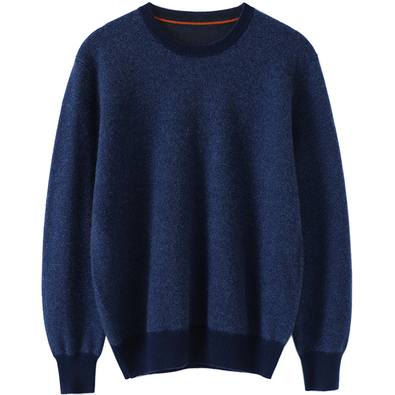 魅力精彩~气质男士圆领羊绒衫加厚套头纯羊绒毛衣针织衫提花宽松