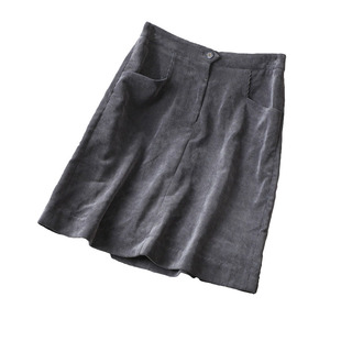 复古敲显腿长~百搭细坑条灯芯绒有里衬高腰显瘦A字短款半身裙秋冬