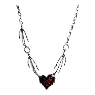 红色爱心朋克项链男亚文化y2k配饰甜酷暗黑吊坠夸张设计锁骨链女