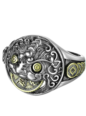 霸气白铜貔貅戒指铜钱开口可调节