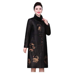 海宁真皮羽绒服女2025新款冬季水貂领印花绵羊皮妈妈皮草大衣外套