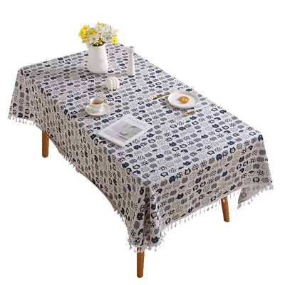 ins桌布布艺棉麻格子卡通书桌垫