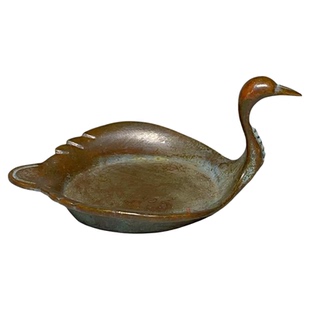 古玩铜器实心老铜小天鹅笔洗笔架天鹅碟茶宠家用桌面装饰文房摆件