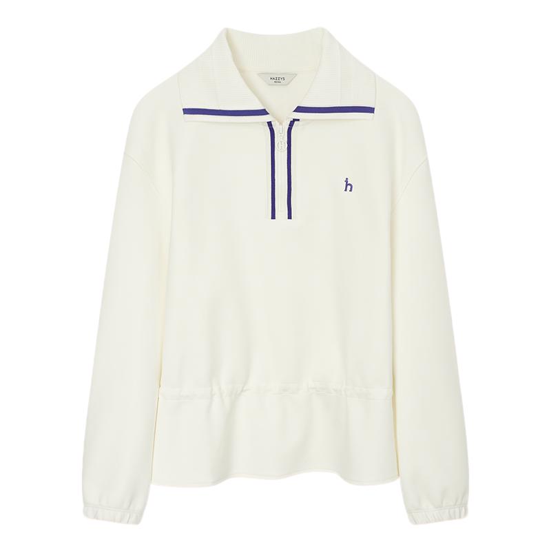 【秋季甄选】Hazzys哈吉斯宽松拉链半开襟卫衣女时尚通勤休闲上衣
