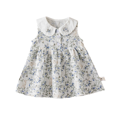 可衣棉尔女童夏季碎花无袖连衣裙