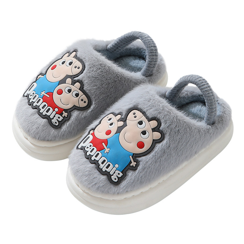 婴幼儿童棉拖鞋男宝带后跟冬季家居防滑厚底宝宝毛拖鞋女1-3-6岁2