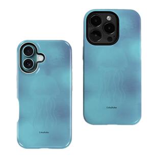 弥散水母EshuRohe黑蓝色渐变原创双层防摔13手机壳苹果16promax手机壳iPhone14高级感小众15韩菲林二合一17p