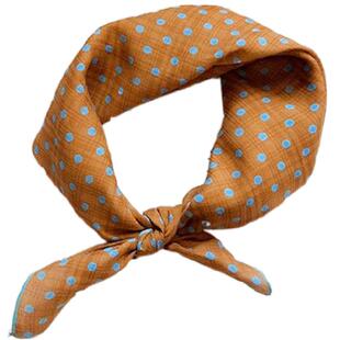 blue lattice文艺复古波点全棉小方巾丝巾女春夏薄款领巾头巾发带