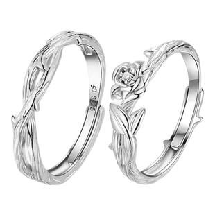 老凤祥白玫瑰S925银恋爱索缇朵荆棘情侣表白玫瑰花戒指女