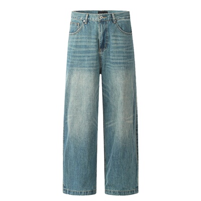 高街水洗cleanfit宽松直筒牛仔裤