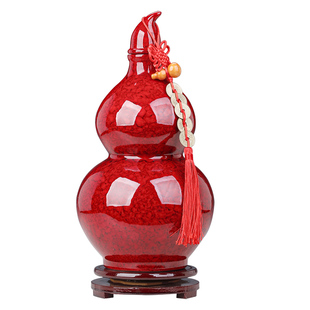 景德镇陶瓷红色葫芦花瓶摆件招财镇宅高级感客厅酒瓶博古架工艺品