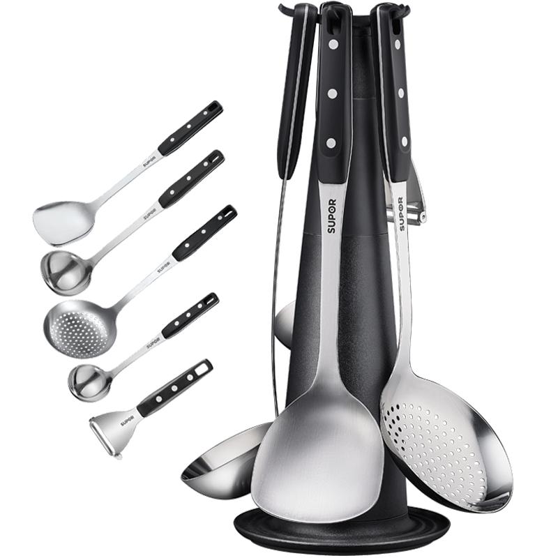 苏泊尔304不锈钢锅铲全套家用铲勺七件套铲子套装厨房用具炒勺