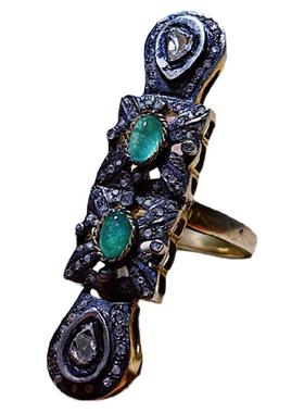 承李李原创设计风祖母绿水晶戒指