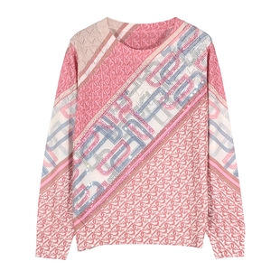 女装新款上衣古嘉子妈妈打底衫长袖天丝羊毛衫薄毛衣花针织衫9623