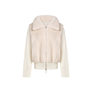 Kroche 绒化入冬 环保水貂针织拼接短款保暖双拉头翻领外套