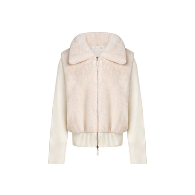 仿水貂针织拼接双拉头翻领外套