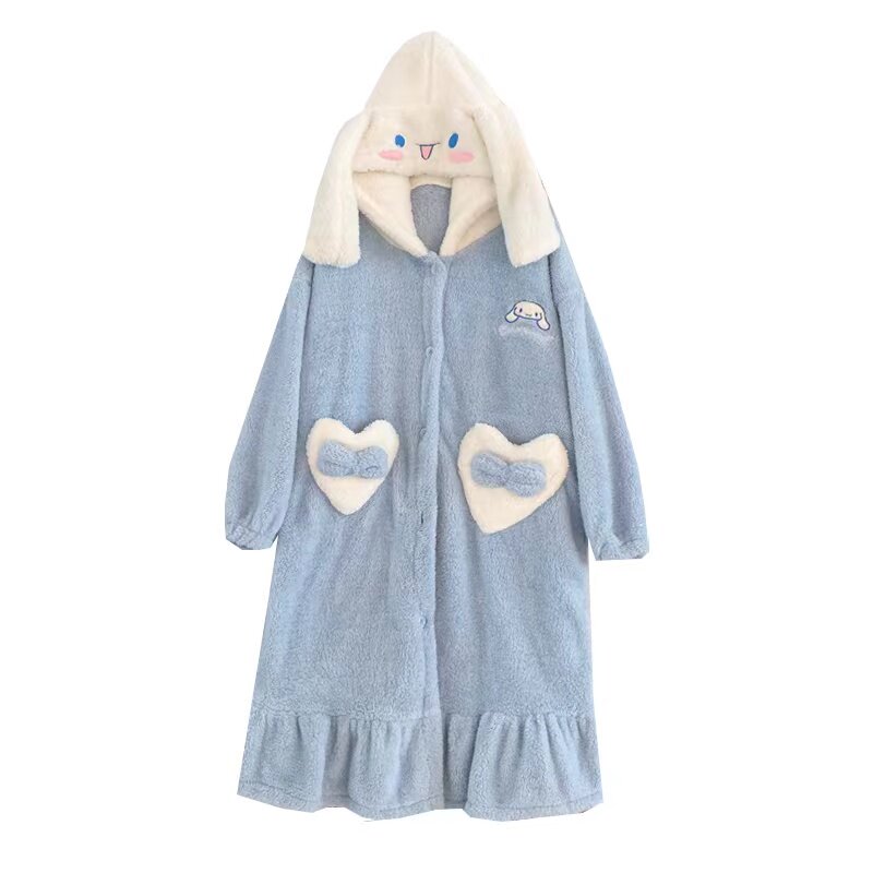 可外穿珊瑚绒家居服加厚女睡裙秋冬季法兰绒睡衣加绒长袖两件套装