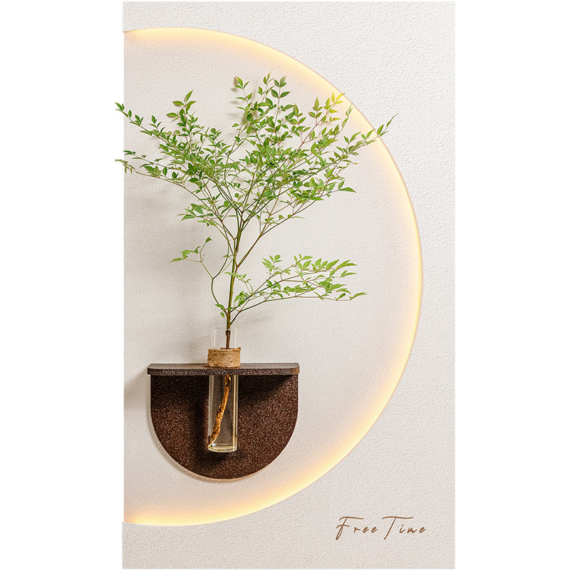 奶油风客厅装饰画创意水培绿植灯光画造景玄关挂画入户正对门壁画
