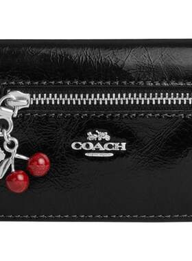COACH/蔻驰奥莱女士黑色牛皮革樱桃挂件装饰证件包卡包便携