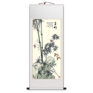 竹子国画名家卷轴挂画新中式客厅装饰画办公室茶水室墨竹图玄关画