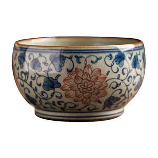 景德镇仿古陶瓷茶杯 手绘缠枝莲青花釉里红主人杯 内外画专用单杯