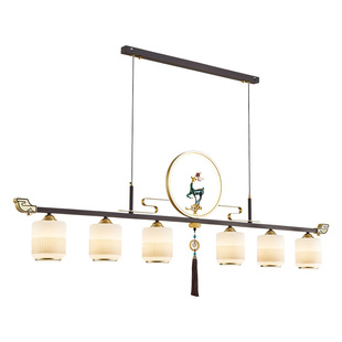 新中式餐厅灯茶室吊灯中国风禅意中式珐琅彩一字长条餐桌饭厅灯具