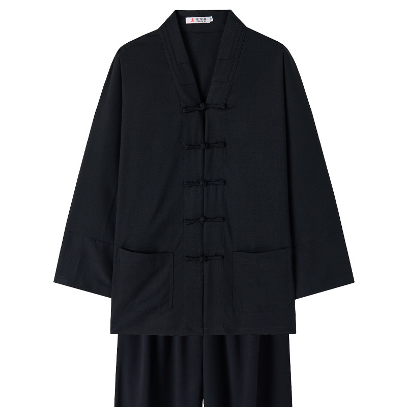 武当道服男女款夏季对襟三宝领道士服装亚麻正一道装清居士太极服