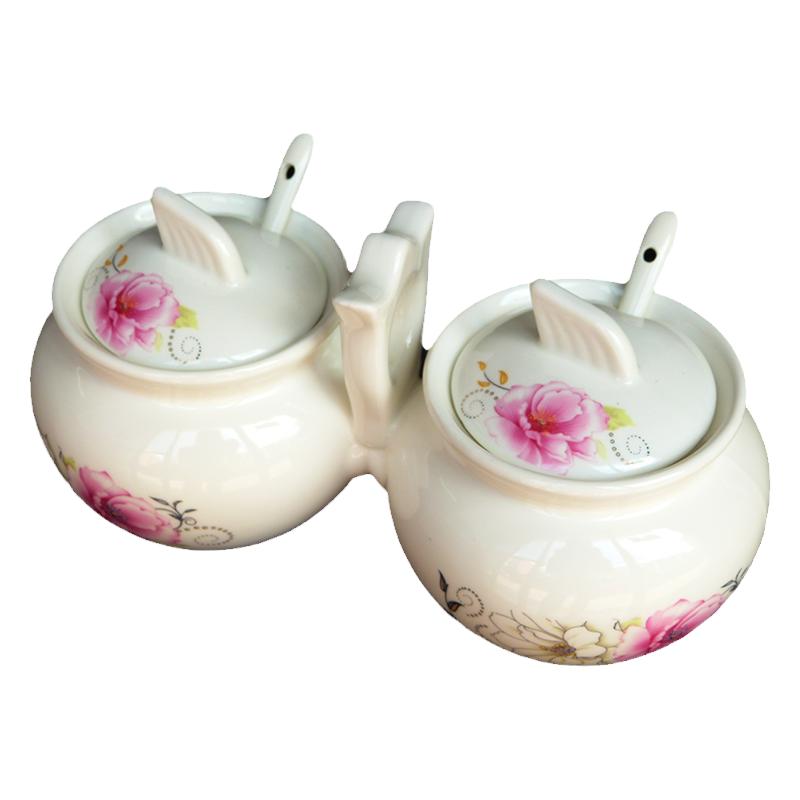 精美陶瓷调味罐家用厨房用具用品带勺调料调味盒有盖油盐罐猪油罐