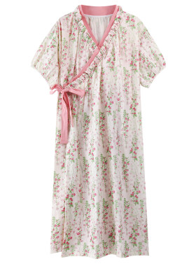 自带胸垫一体长款和服睡裙女夏季舒适云朵棉短袖睡衣夏天家居服女