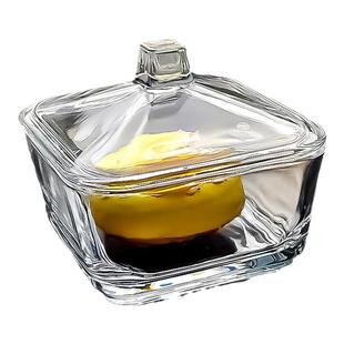 水晶玻璃碟方形碗容器小碗带盖水果盘小菜盒咸菜小碟子四方罐器皿