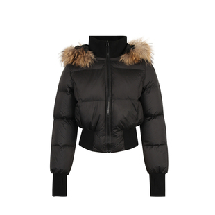 alex stevens韩系短款大毛领羽绒服女冬季收腰修身连帽白鸭绒外套