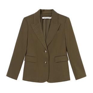 谷邦深绿色直筒气质西装外套女春秋新款高级感干练通勤西服
