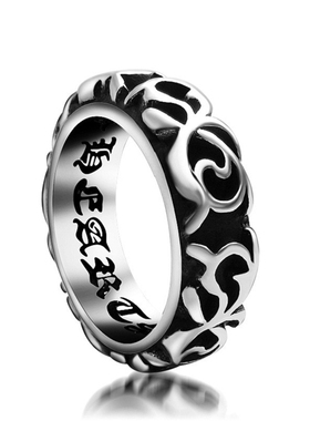 轻奢王北车同款藤蔓花纹真言戒指
