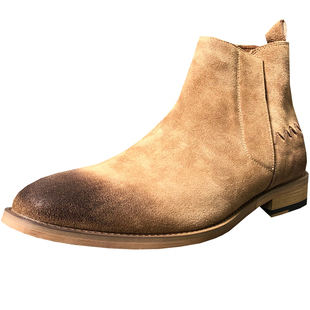 日系复古真皮沙漠靴男冬季加绒厚底切尔西靴子套筒工装高帮马丁靴