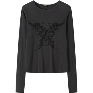 LINCCHIC金羽杰2026年春季新品圆领印花修身长袖T恤女S261FK149Y