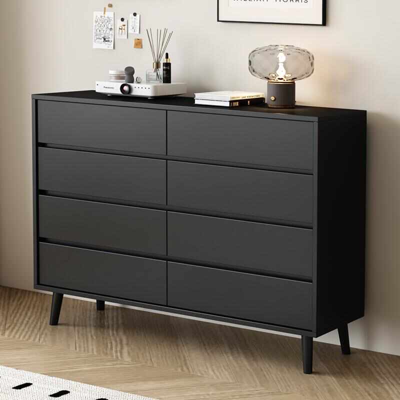 轻奢实木八斗柜卧室床尾超薄储物柜客厅现代靠墙黑色收纳柜抽屉柜