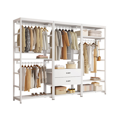 开放式挂衣架家用卧室金属衣柜多层组合落地式挂衣架步入式衣帽间