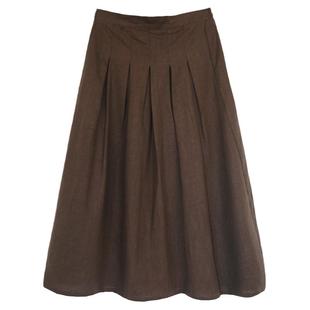 2025秋冬天丝苎麻半身裙 新款纯色中长款半裙显瘦复古半身a裙长裙