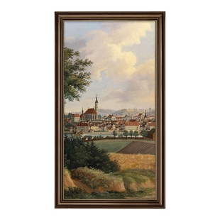 玄关装饰画美式入户正对门挂画欧式走廊过道复古油画法式客厅壁画