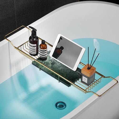 不锈钢浴室大理石浴缸架伸缩沥水收纳架卫生间手机平板泡澡置物架