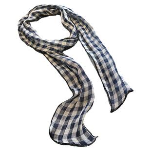 纯亚麻细长条窄丝巾女围巾小领巾腰带发带绑包丝带飘带格子围巾