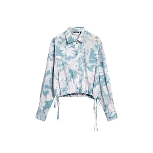 Desigual宽松花卉印花下摆抽绳翻领长袖短款女式衬衫