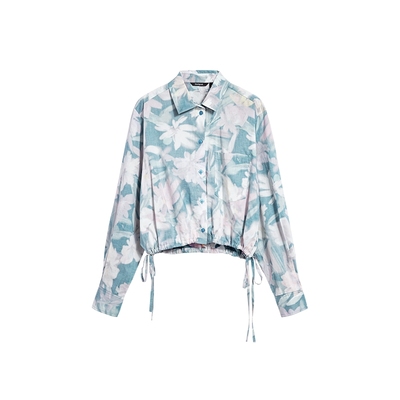 Desigual宽松花卉印花下摆抽绳翻领长袖短款女式衬衫