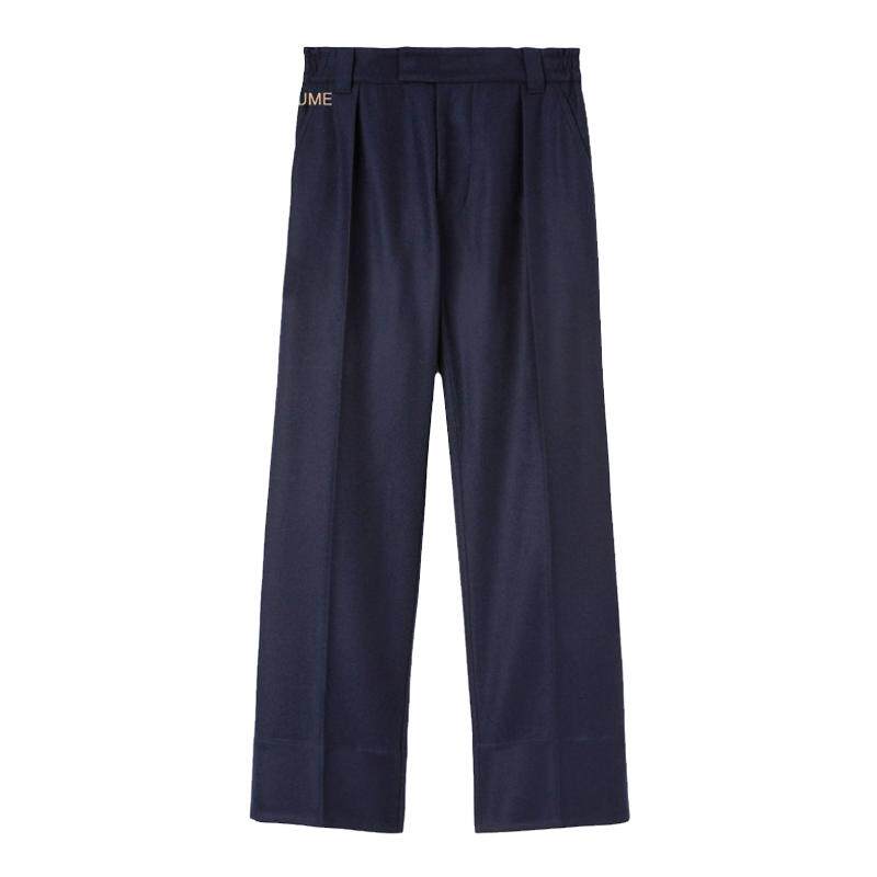 Loro Piana/诺悠翩雅男裤羊毛和羊绒混纺法兰绒青花蓝高腰长裤