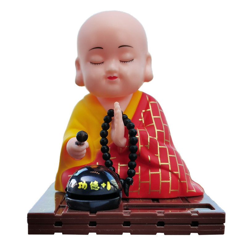 升级版点头小和尚车载太阳能摆件